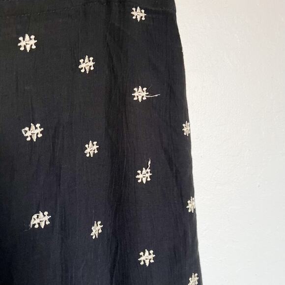 Vintage TALBOTS Embroidered Wide Leg Crinkle Pants Small Black Boho Rayon Artsy - Picture 5 of 7